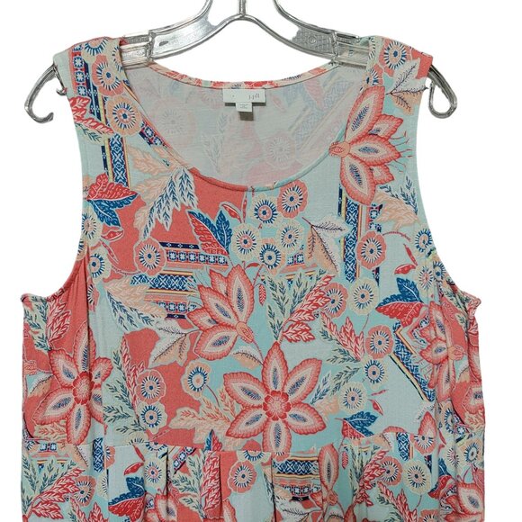 J Jill Size XL Petite Dress Tank Lightweight Rayon Knit Pleated Long Floral - Picture 4 of 11
